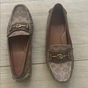Coach Brown Leather Loafers with Gold Horsebit Detail